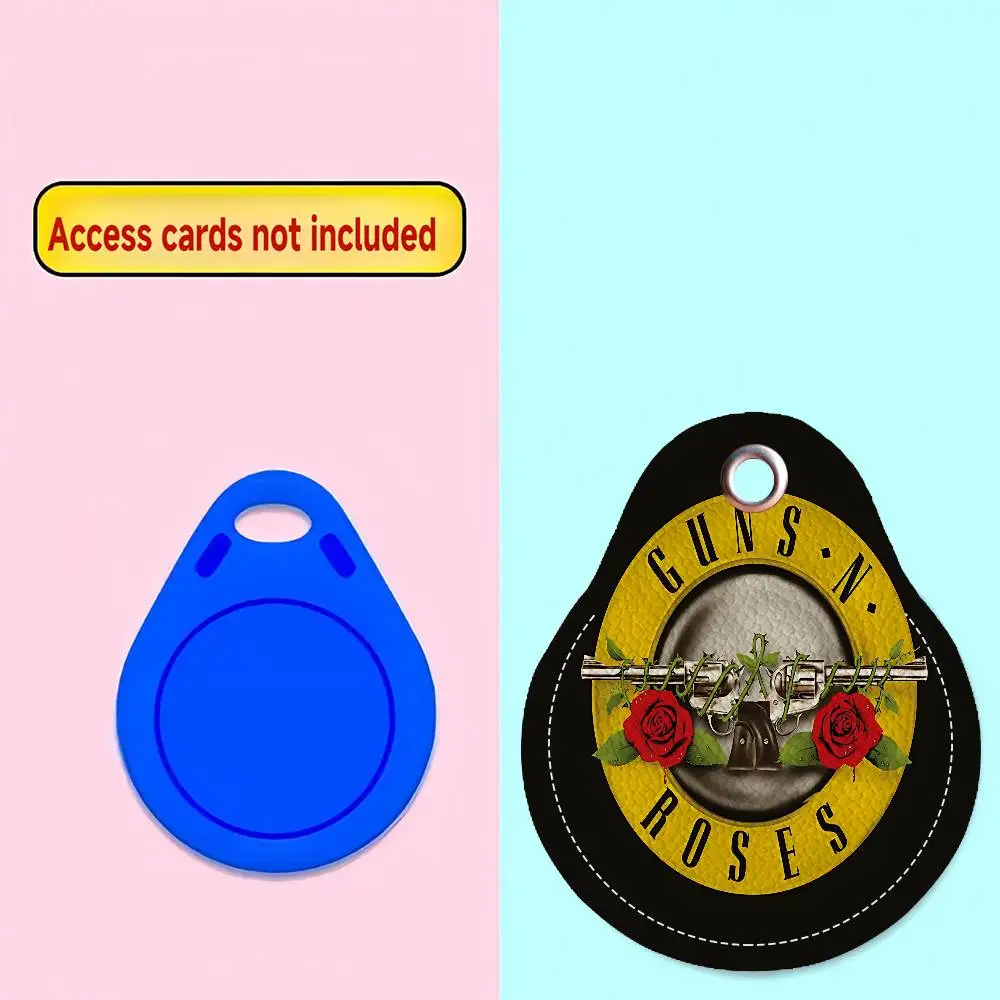 Rock Band G-Guns N R-Roses Leather Access Card Holder, Water Drop Keychain, Bus Card Elevator Induction Protective Cover
