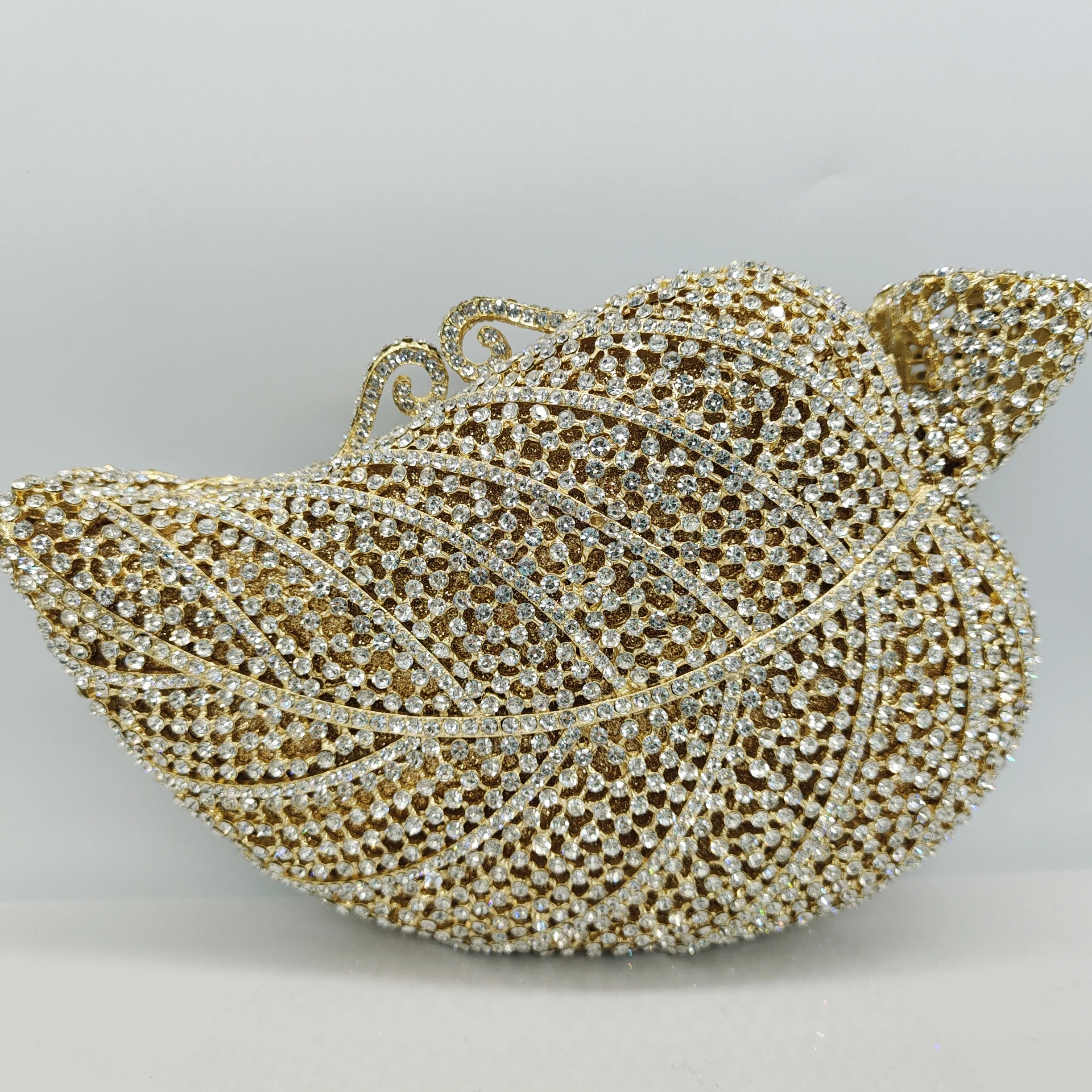 

Manufacturer Direct Luxury Colofuf Leaf Shaped Crystal Diamond Purse Women's Evening Bag