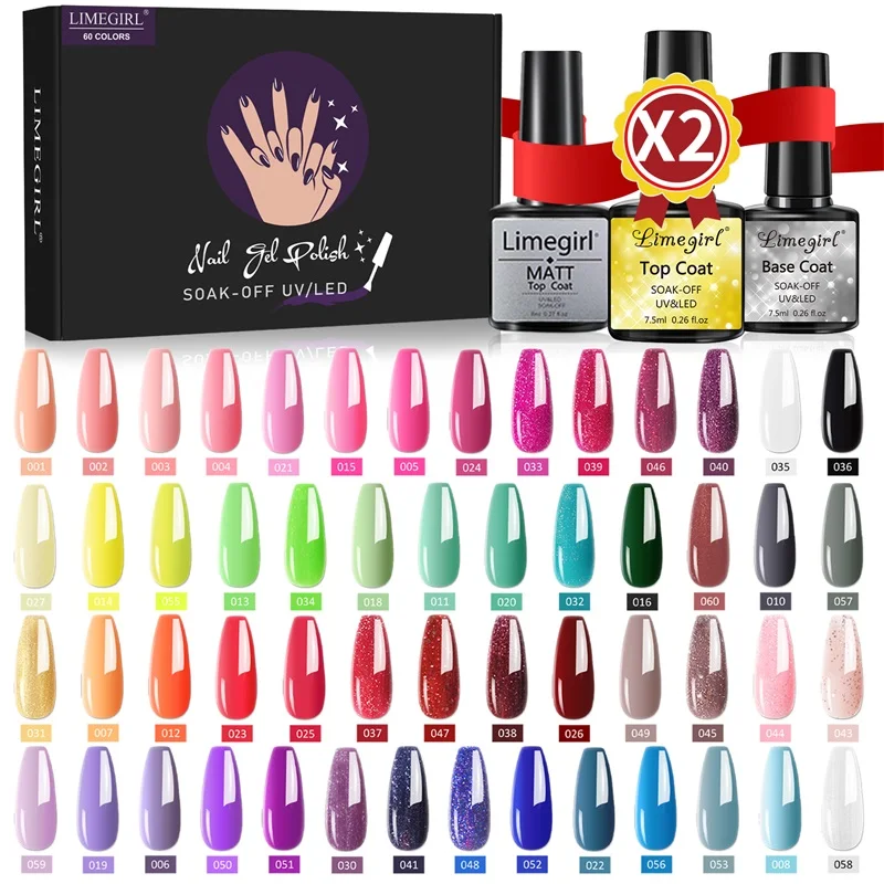 

Gel Nail Polish Semi Permanent UV Lamp Gel 60/40/24 Colors Gel Nail Polish Set Gel Varnish Soak Off Nail Lacquers Base Top Coat