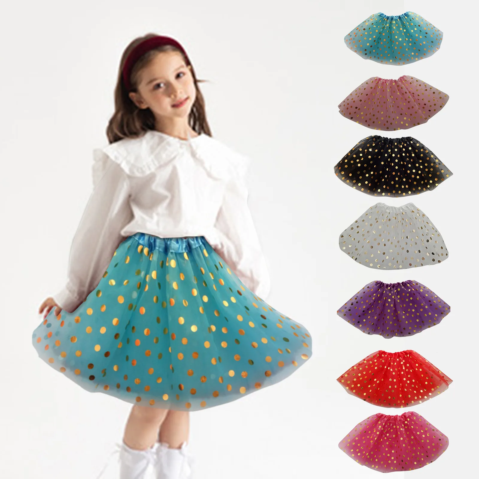 Children Girls Tulle Mesh Tutu Skirts Star Dots Princess Ballet Dance Sequin Birthday Performance Costume Halloween Christmas