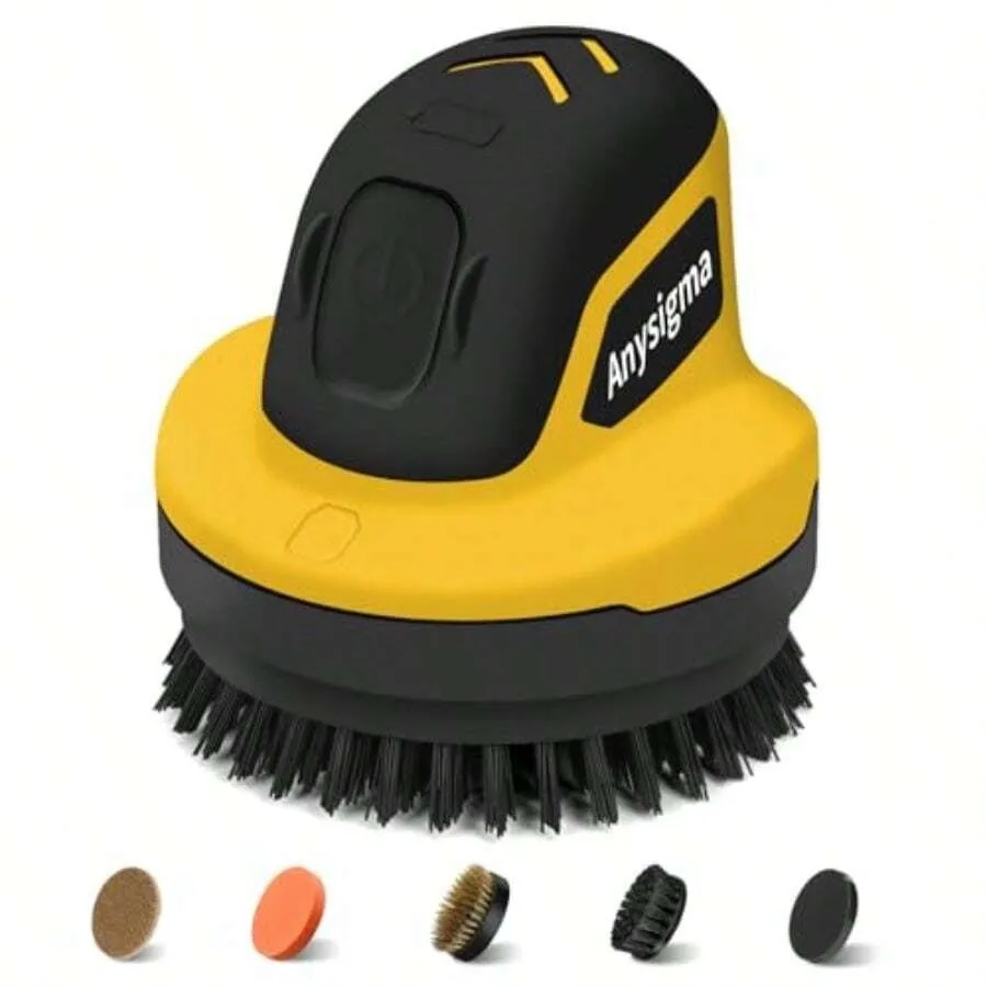 

Electric Grill Brush- Waterproof Cordl Rotary Cleaning Brush With 4 Heads For Outdorr GrillCar Bathroom