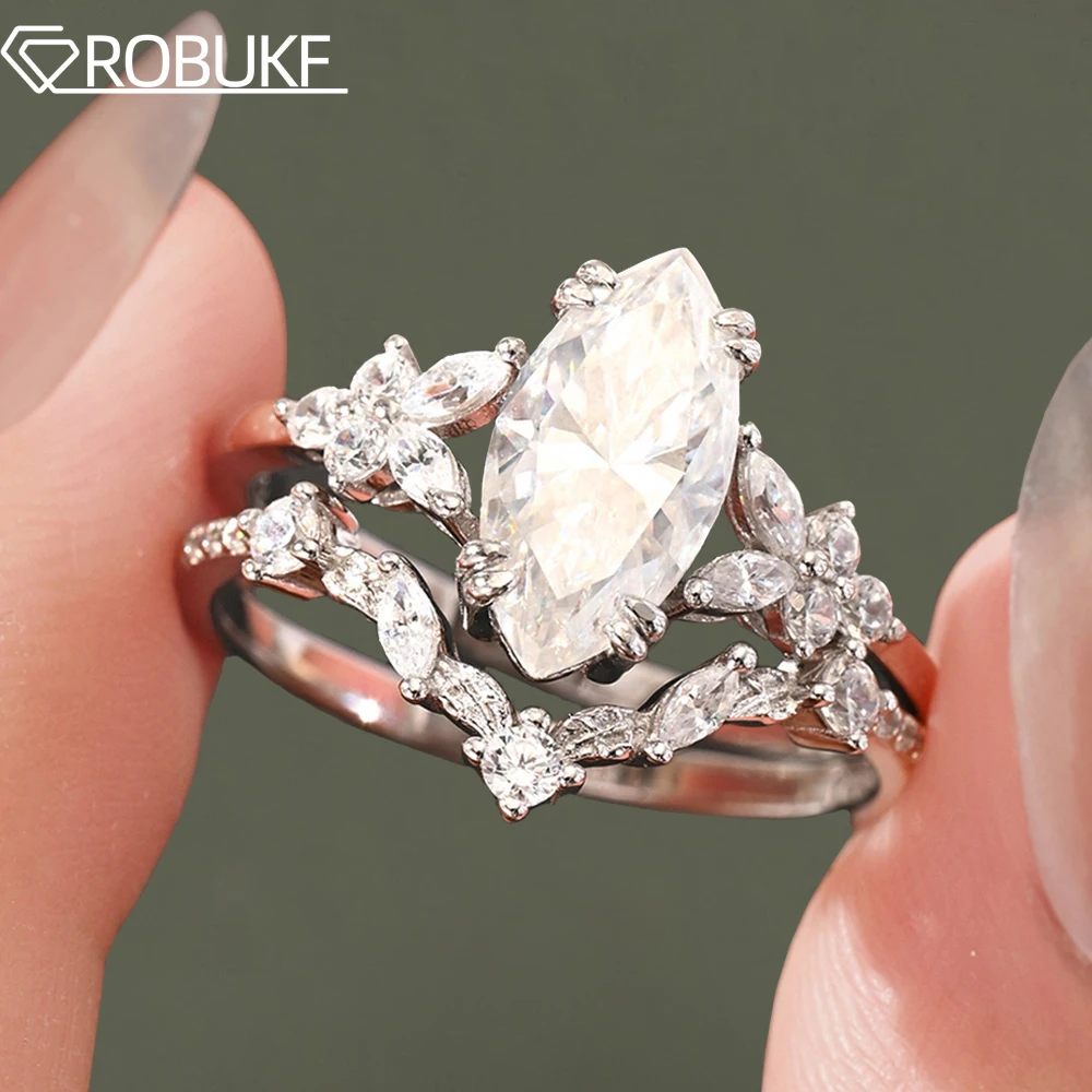 

Комплект обручальных колец с муассанитом маркизной огранки 6*12 мм для женщин, цвет D, лабораторный бриллиант, серебро S925, обручальное кольцо-полуободок, ювелирные изделия