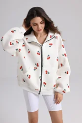 2024 Women Hoodies Fruit Printting Cardigan Zipper Hoodie Sweatshirt White Tops Y2k Clothing Casual New Tracksuit Hot Selling