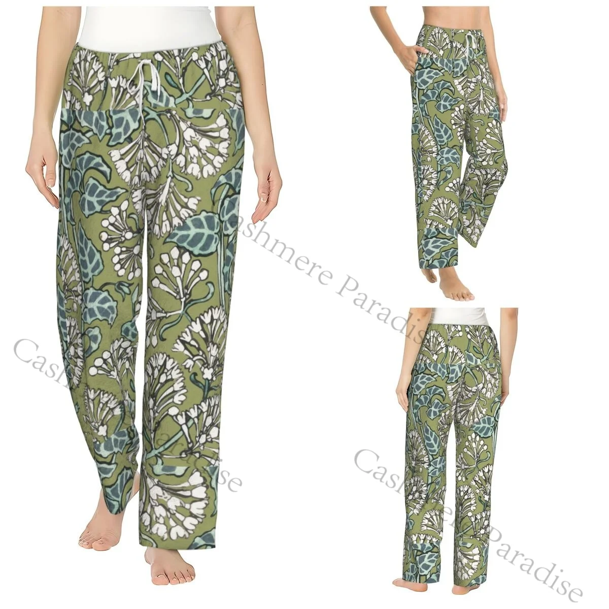 

Funny William Morris Compton Floral Art Nouveau Pattern Cozy Flannel Pajama Pants for Women Sleep Bottoms Home Loungewear