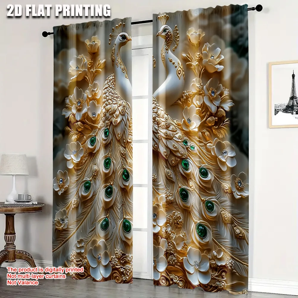 

2pcs, Curtains&Drapes 2D print Elegant Golden Peacock Floral 100% Polyester (without rod) Decorations For Home Ldeal for Living