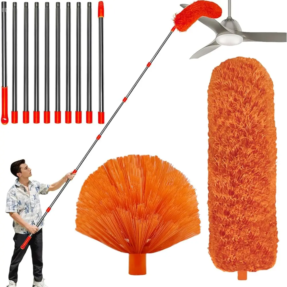 

20 Feet High Reach Duster Kit with 2-14 ft Extension Pole, Cobweb & Corner Brush Cleaning Duster Kit for Cleaning, Microfiber