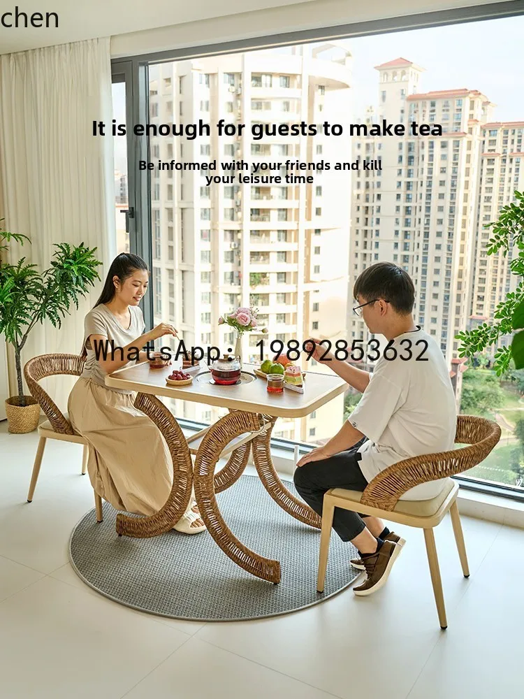 AA  Balcony Tea Table and  Combination Fireplace Tea Brewing Leisure Multifunctional Electric Ceramic Stove Coffee Table Chair