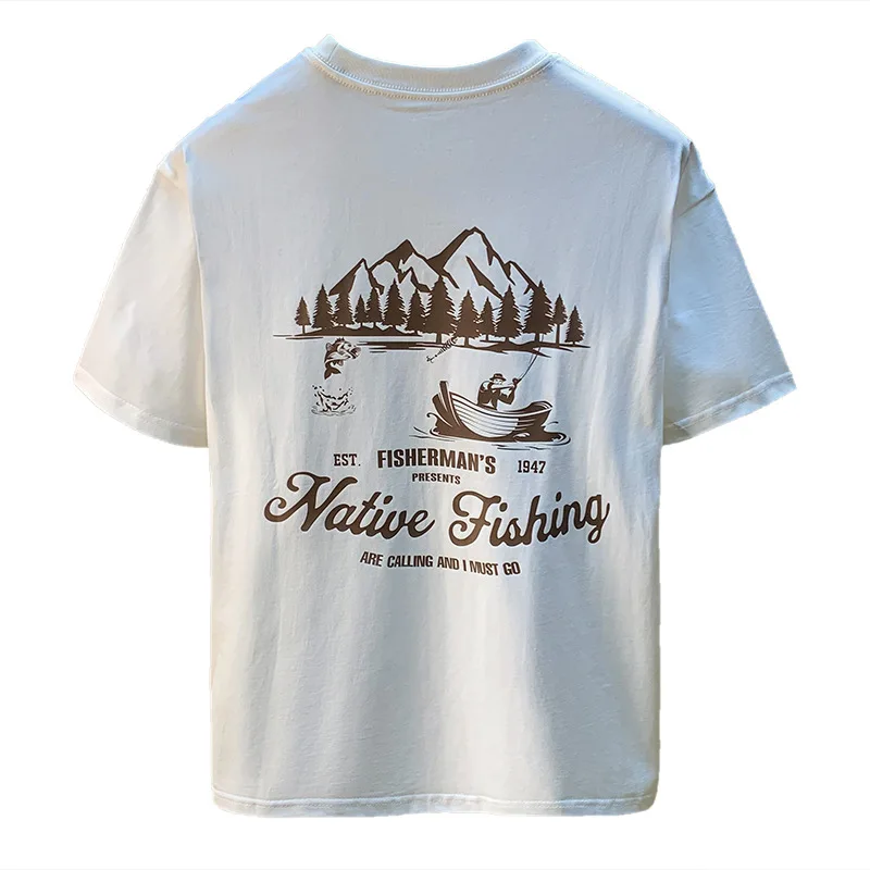 T-shirt men's 2025 summer trend new retro printed loose thin breathable elastic short sleeved top