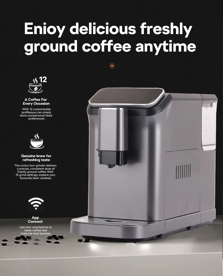 Mcilpoog WS-D5 Automatic Coffee Machine - Smart Wi-Fi , 12 Coffee Varieties, Touchscreen & Built-In Frother/1.5L Tank for Home​