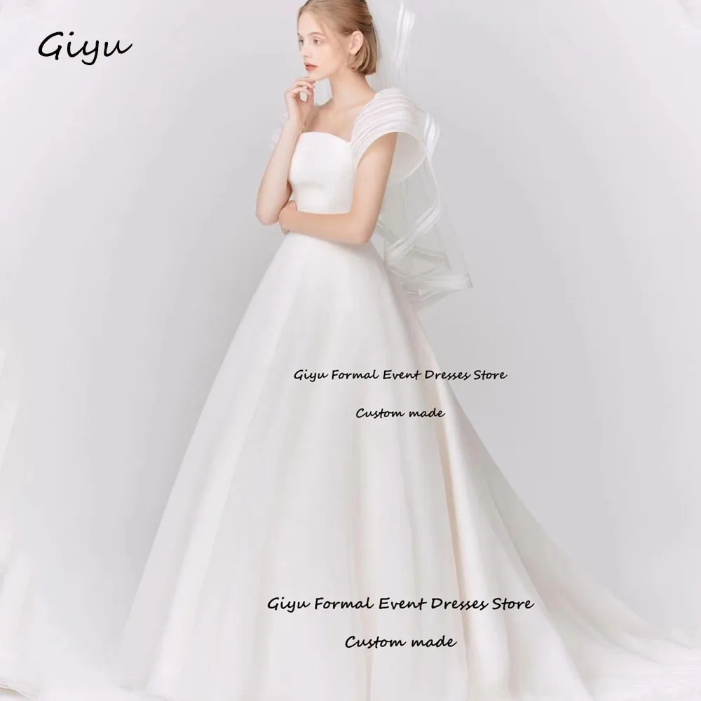 

Giyu Simple A-line Korea Wedding Dress Photo Shoot Square Collar Floor-Length Draped Vestidos Novias Boda Bridal Gown 웨딩드레스