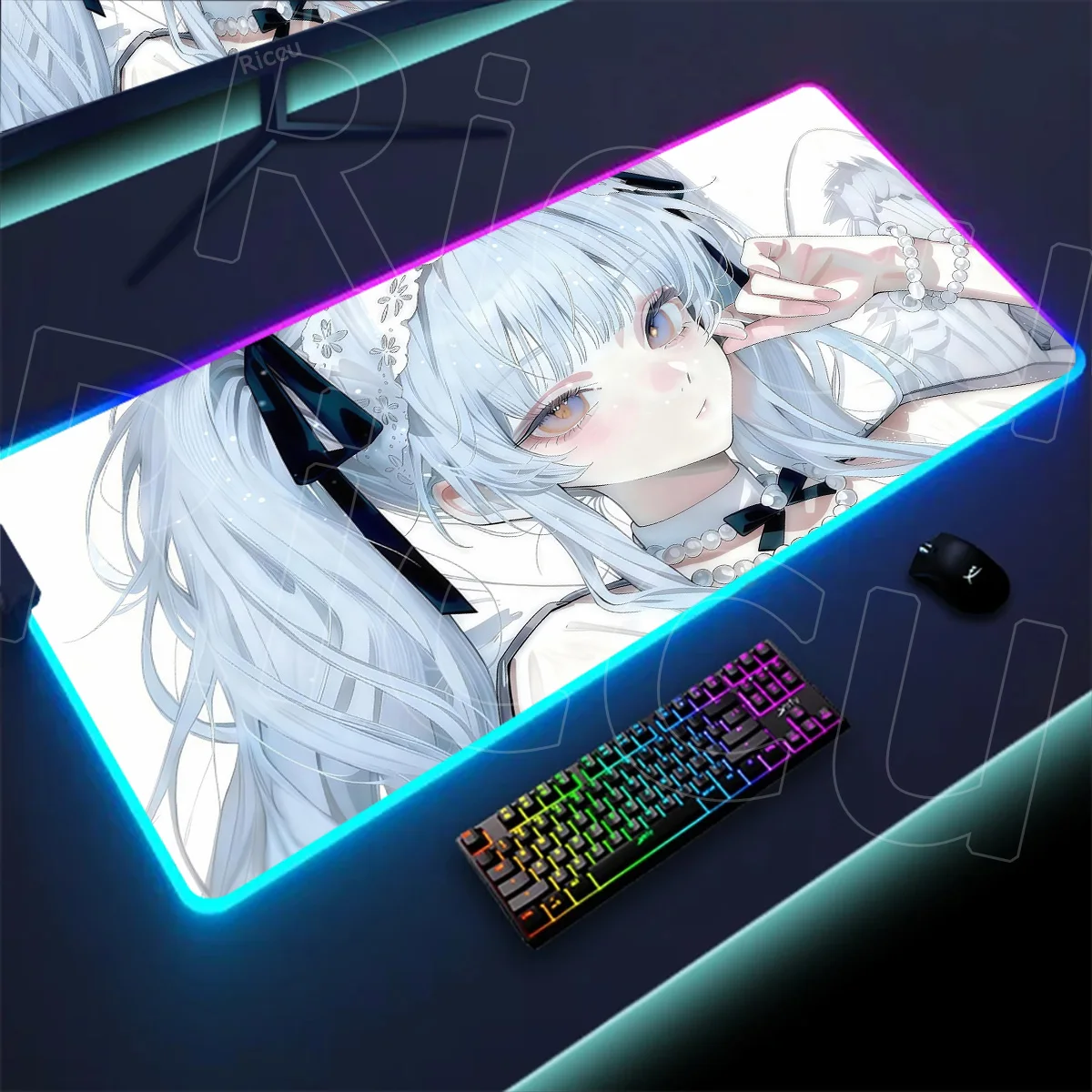 RGB Anime Kawaii Girls PC Gaming Mouse Pad Best Friend Computer Office Accessories Large Gamer Non-slip Keyboard Expansion Pads
