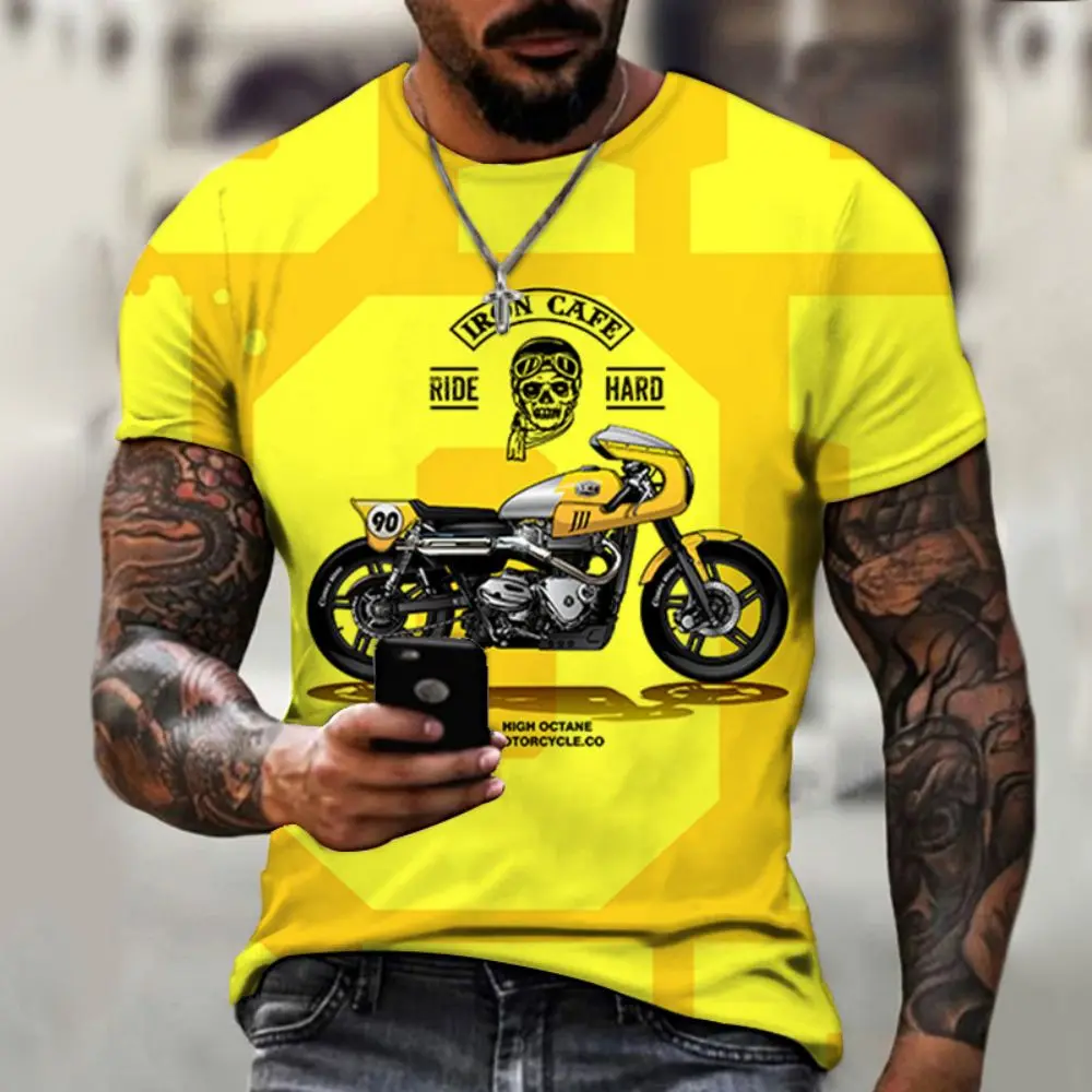 Vintage Motorcycle T-Shirt For Mens Short Sleeve Tops 3D Motorcycle T-Shirt Oversized Summer Clothing Street Men\'s Retro T-Shirt