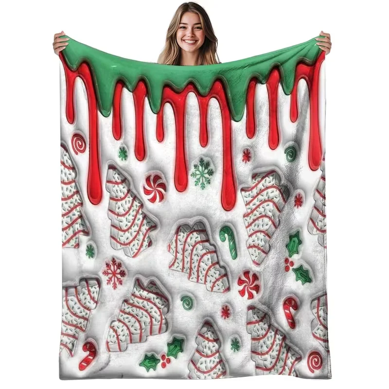 Christmas Tree Sweets Flannel Blanket - Soft Warm All-Season Candy Cane, Peppermint & Gingerbread Cookie Print Bedspread for Bed