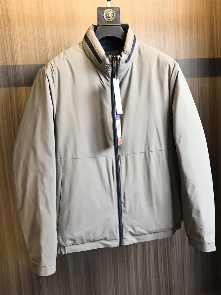 Double-Sided Wear Thickened 90 down Men's Puffer Jacket Stand Collar Fashionable Outdoor Warm Windproof Regular Fit Polyester...
