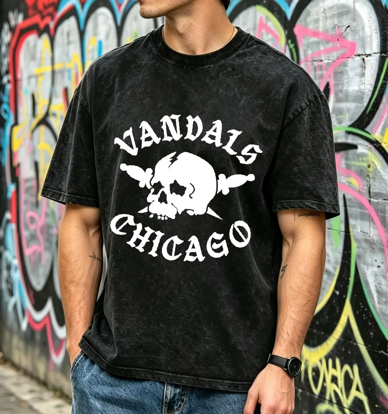 washed T Shirt The Bikeriders Vandals Chicago Biker Gang Motorcycle Club Logo Mens All Sizes And Colours long or short sleeves