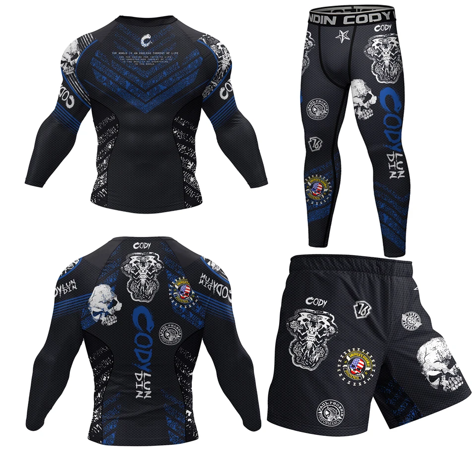 

Спортивная одежда MMA Rashguard jiu jitsu футболка + шорты брюки 4 шт./компл. костюм для тайского бокса Bjj Kickboxing мужская спортивная тренировочная одежда для бокса
