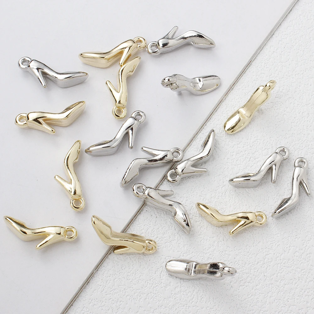 100Pcs 12x28mm CCB Plastic Pendant Charm Gold Silver Color High Heels Shape For Bracelet Necklace Earrings DIY Jewelry Making