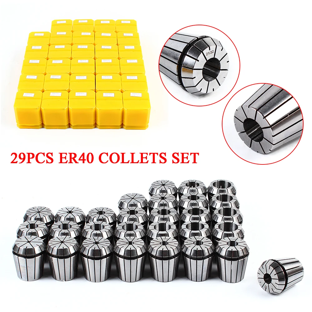 29pcs ER40 Collets (1/8inch- 1 Inch) With Wrenches Precision Spring Milling Lathe CNC Chuck Bit Holder Tool For Machine Use