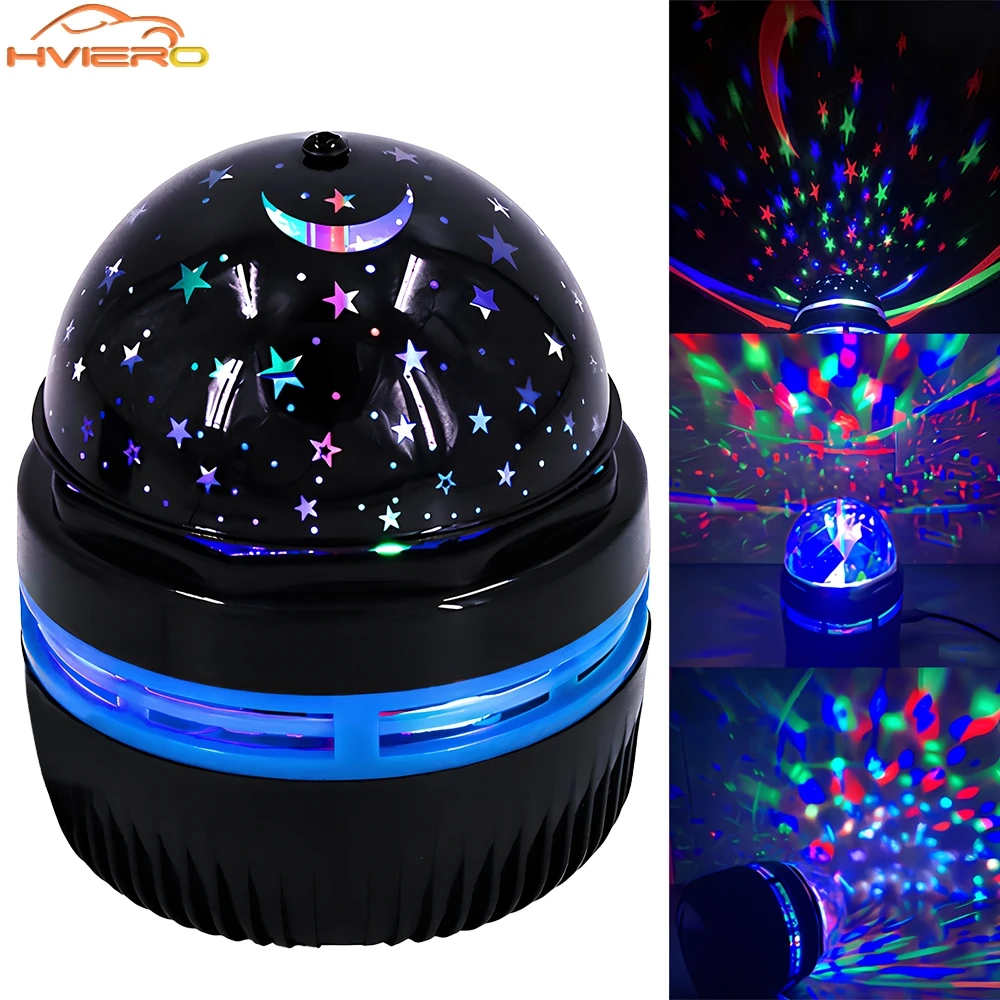 USB Car led Moon Star Night Light Projector DJ RGB Roof decoration Rotates Automatically Holiday Party Karaoke Atmosphere Lamp