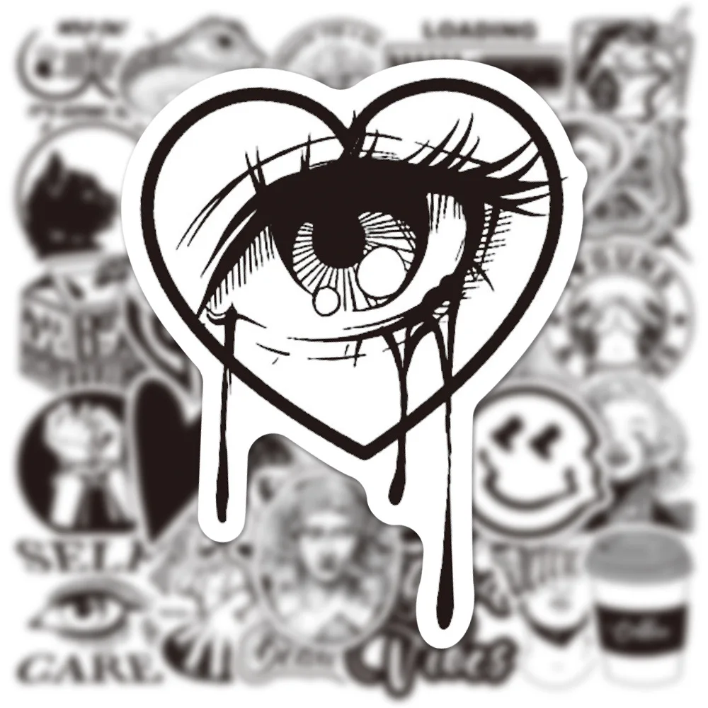 10/30/50PCS Graffiti Black and White Art Styling Stickers Laptop Luggage Phone Case Guitar Fridge Car Motorcycle Cool Ins Decals