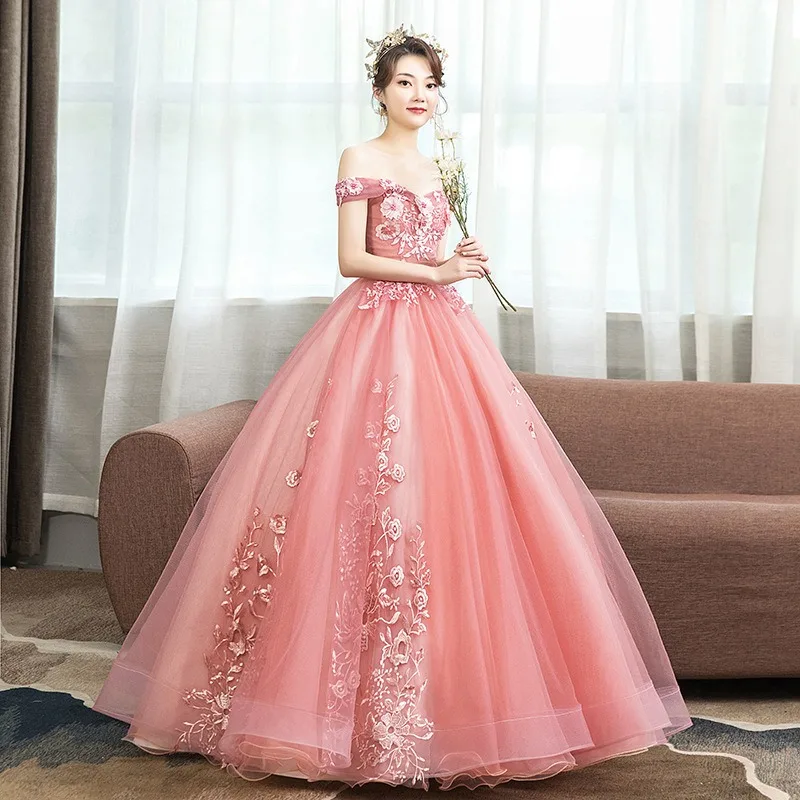 Off Shoulder Wedding Dresses 3D Floral Lace Embroidery Sweetheart Tulle Dress Corset Back Floor Length Formal Prom Evening Dress view 3