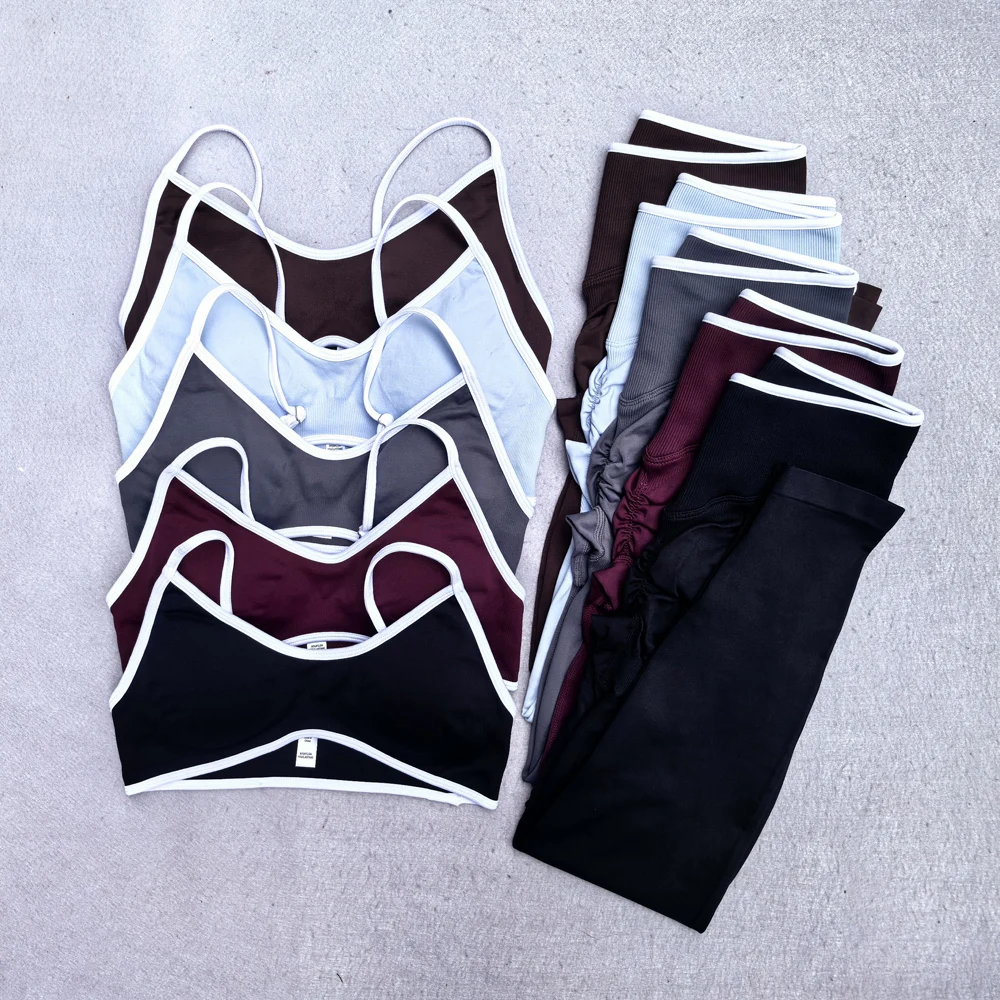 Conjunto de Leggings Deportivos sin Costuras para Yoga, Ropa Deportiva para Mujer, Leggings con Efecto Push-Up, Sujetador Deportivo con Tirantes, Conjunto de 2 Piezas para Entrenamiento