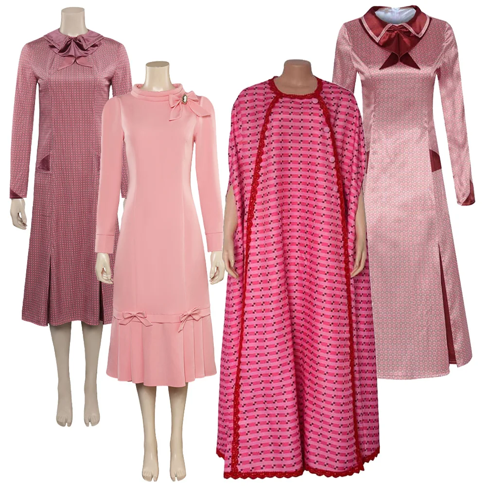 Disfraz de Dolores de Umbridge para mujer, vestido de película, supervillano, Roleplay, vestido rosa, traje de fiesta de Carnaval de Halloween