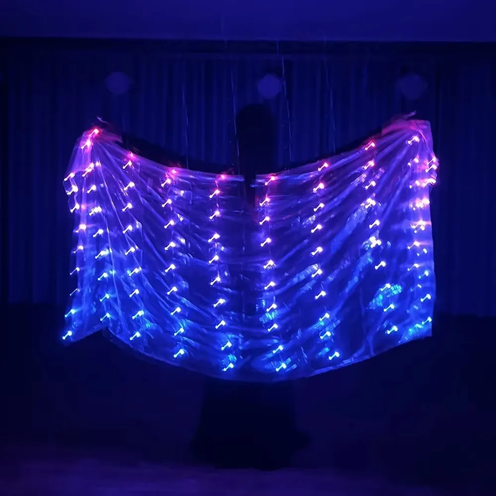 LED Light Silk Veils for Performance, Rainbow Color, Rectangle Veil, Belly Dance, Circus Costumes, Festival Show, Accessories