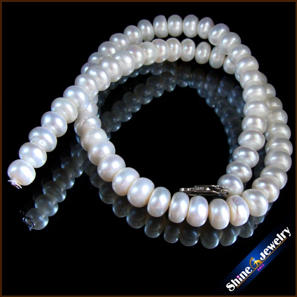 Special offer 9x6 mm Button Big Natural Pearl Necklace White Freshwater Pearl Beads Necklace Mother\'s Gift Wedding Jewelry 16.5\