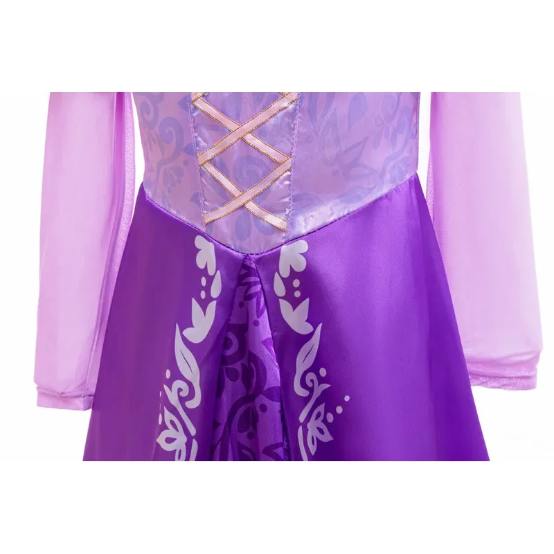 Dziewczęca Sukienka Księżniczki Tapunzel z Krainy Czarów, Kostium Cosplay, Fioletowa Sukienka Księżniczki na Co Dzień z Długim Rękawem dla Dzieci