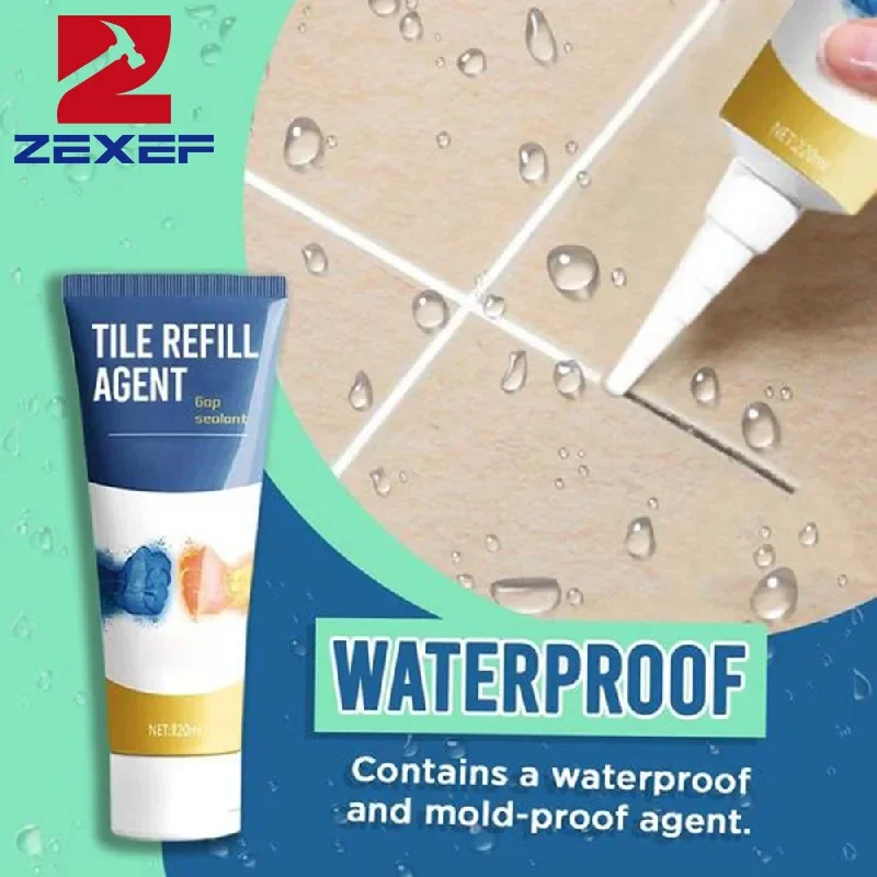 ZEXEF 20/120ml Waterproof and Mildew-proof Adhesive Tile Sealer Cracks Floor Grout Silicone Pen Repair Bathroom Pool Ceramic