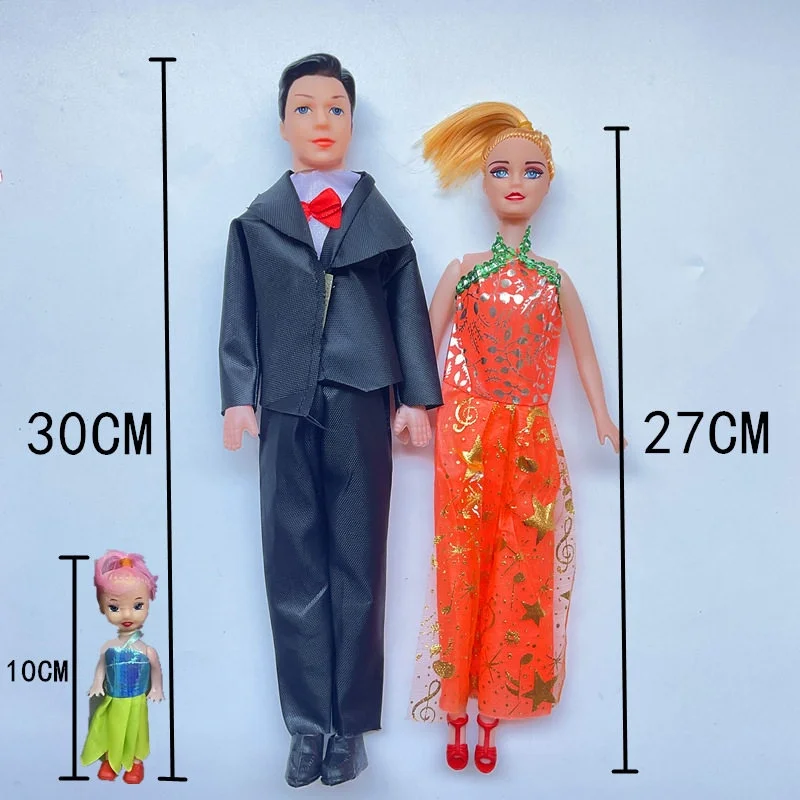 Generic Family Doll Set 3 Pcs 30cm 27cm 10cm Fashion Action Figure Playset Desktop Display Collection Decor