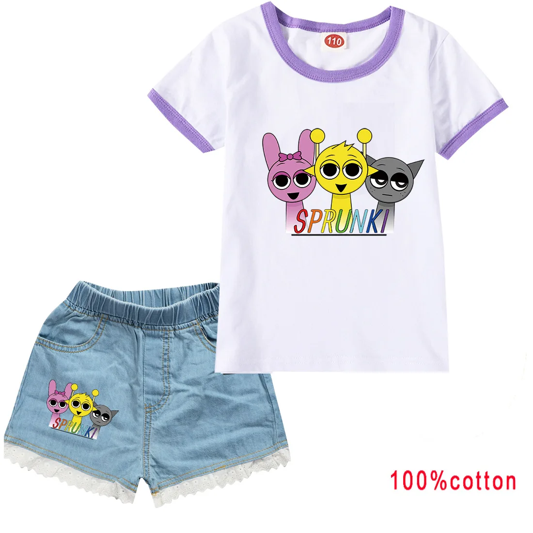 Cute Sprunki Cartoon Girls Clothes Summer Clothing Set Kids Boys Sports Suit T Shirt + Pants Baby Kids Outfits Pajamas Best Gift