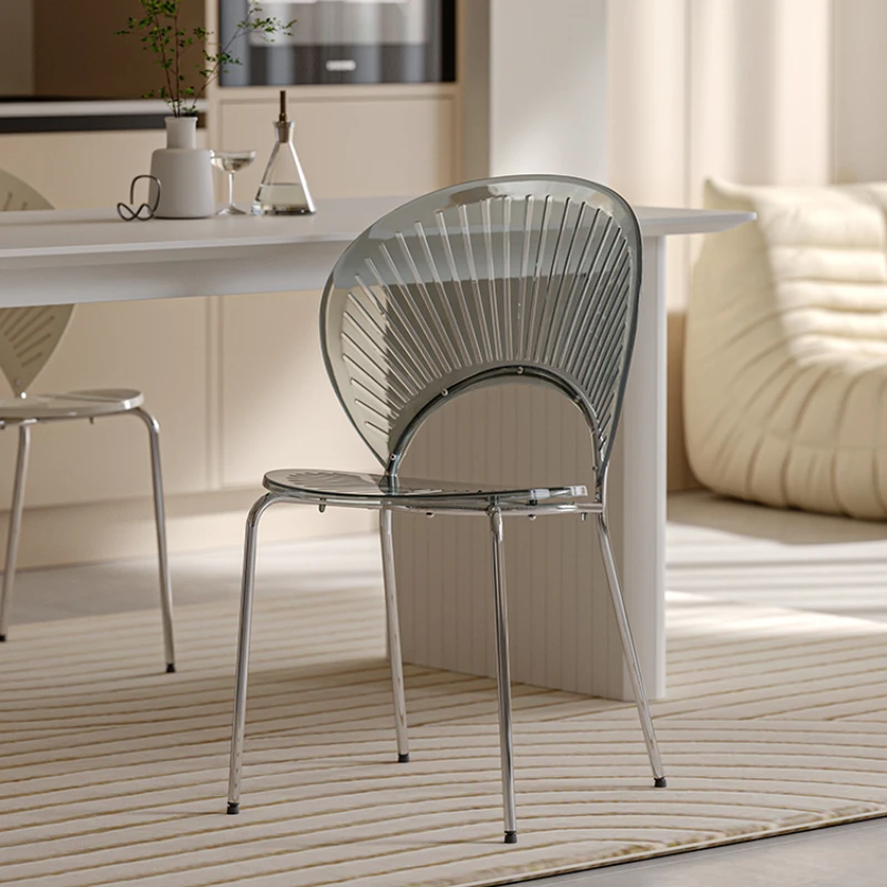 Nordic Modern Dining Chair - Transparent Backrest Creative Study Desk Chair, Colorful Plastic Design for Home/Office