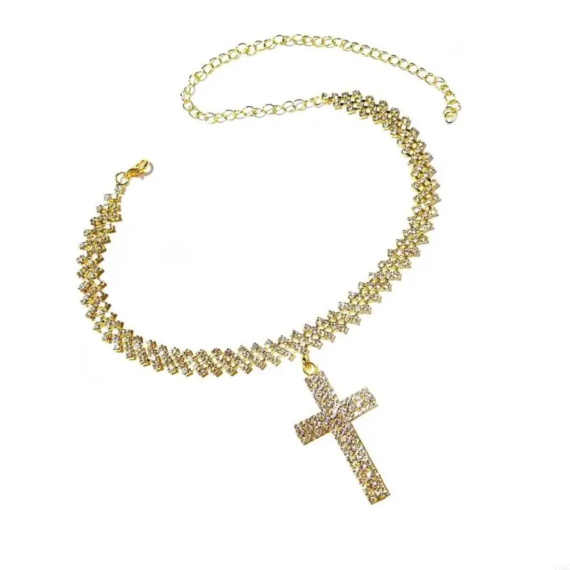 2025 جديد أنيق الراين مزين الصليب مجوهرات النحاس سلسلة التبعي لها