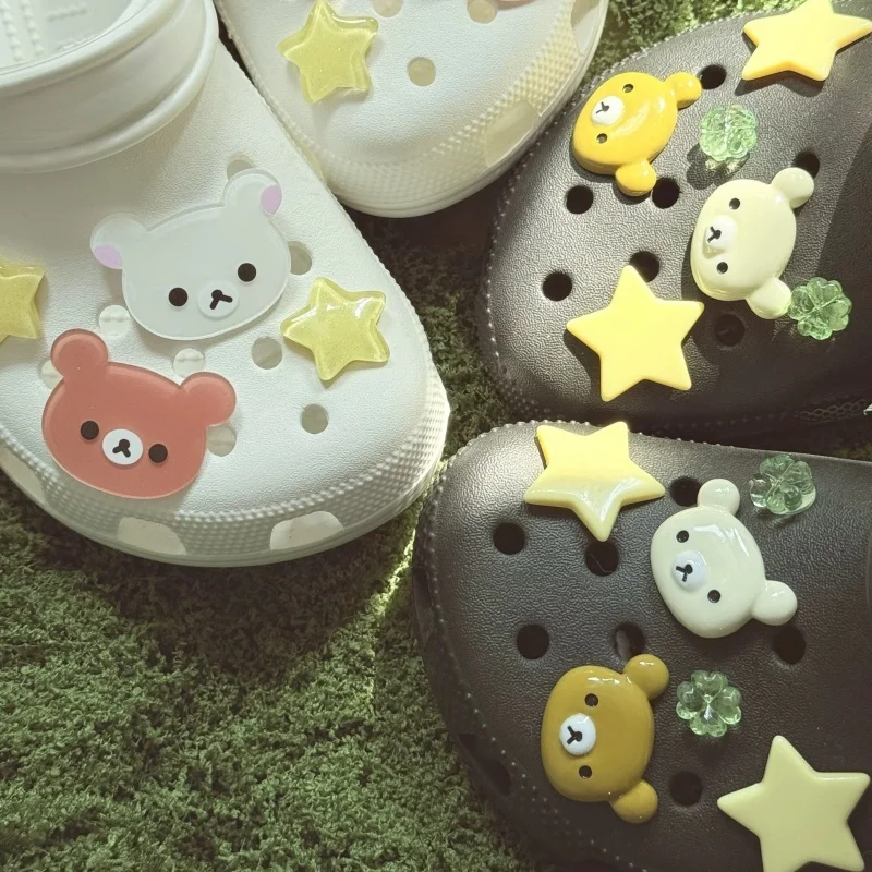 

[Creative Shoe Charms] Jibbitz Rilakkuma Bear Series Shoe Charms For Clogs Good Luck Clover Shoe Decoration Diy Xmas Party Gift