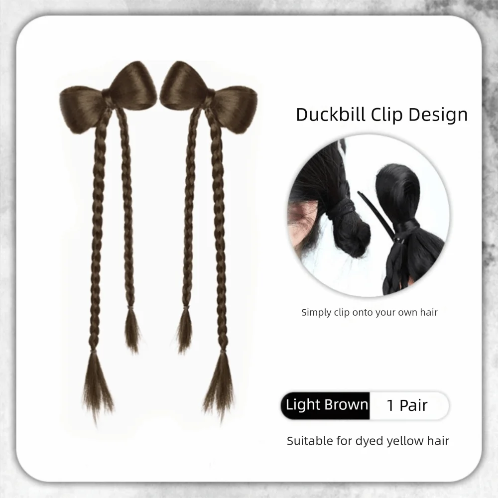 

1 пара милых детских париков-косичек с бантом и заколкой для волос, двойной хвост, парик-косичка, детские аксессуары для волос