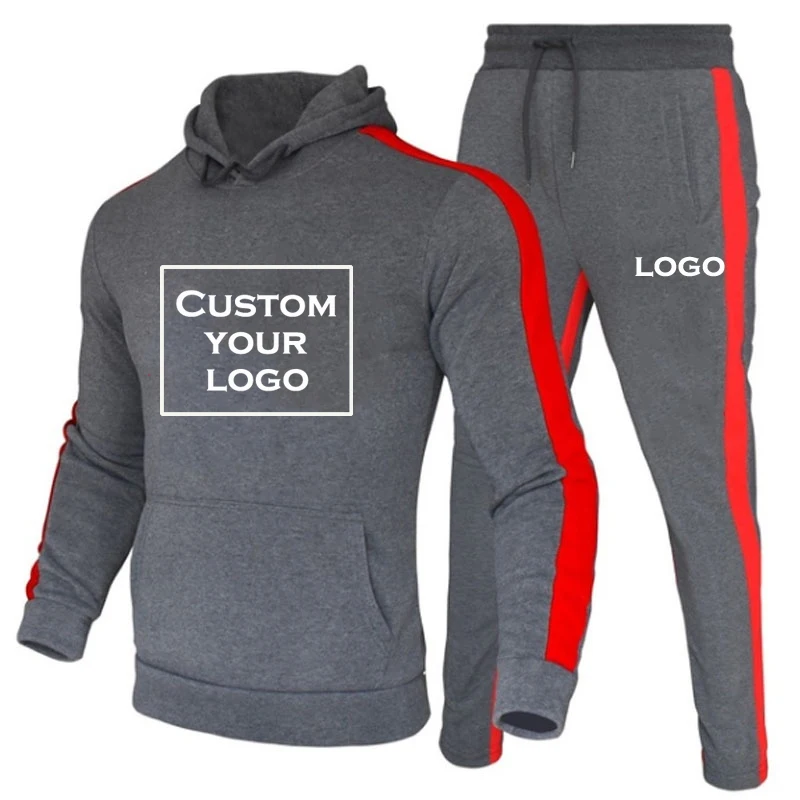 Custom Logo Fashion Men Hoodies Pants 2Pcs/Sets Sweatshirt Sweatpants Design Gyms Fitness Trousers Joggers Sportswear Tracksuits