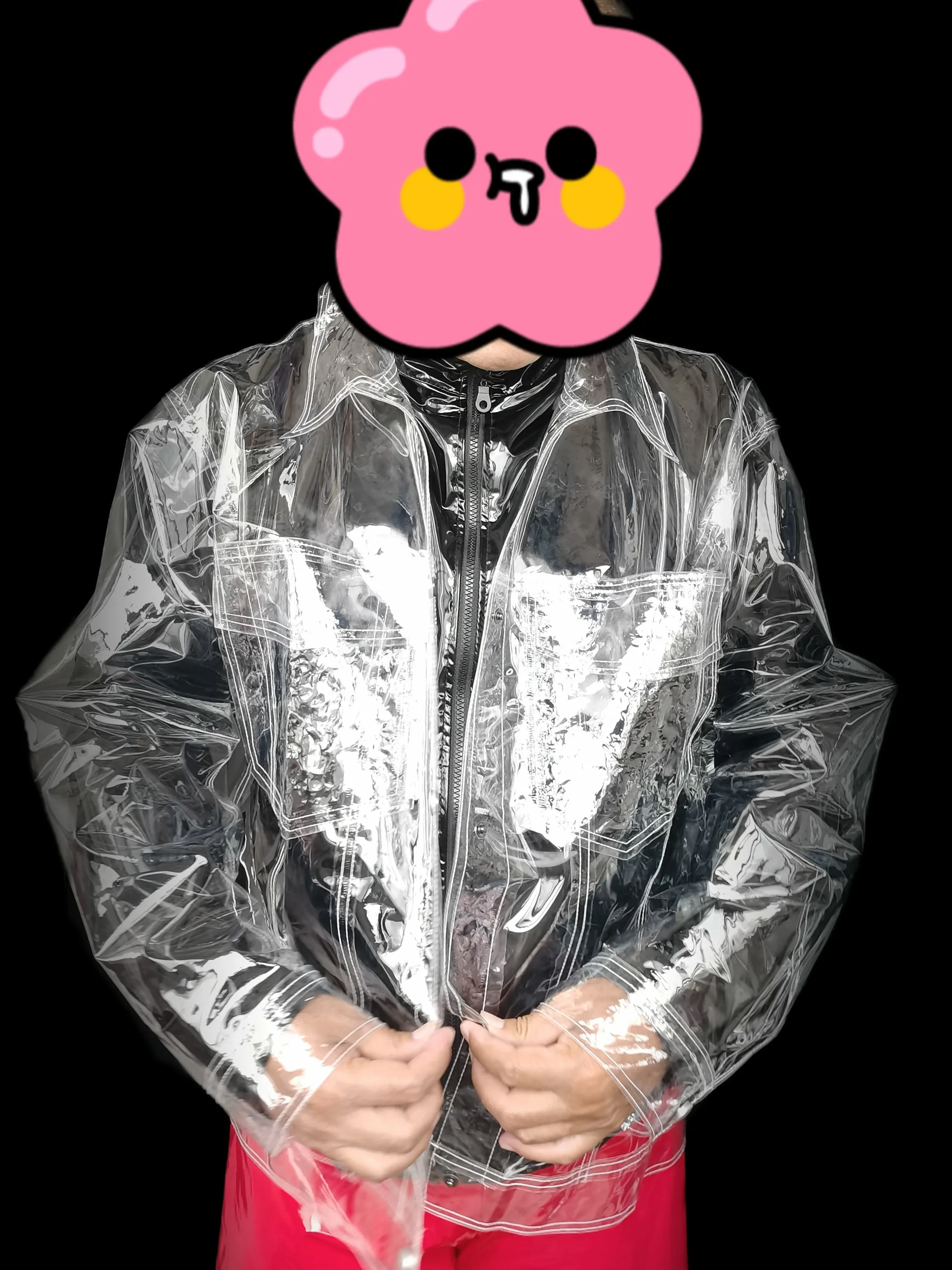 Man Boy's PVC Jacket Clear Transparent Long Sleeve See Through Cool Chic Coat Private Party Waterproof Rainproof Coats