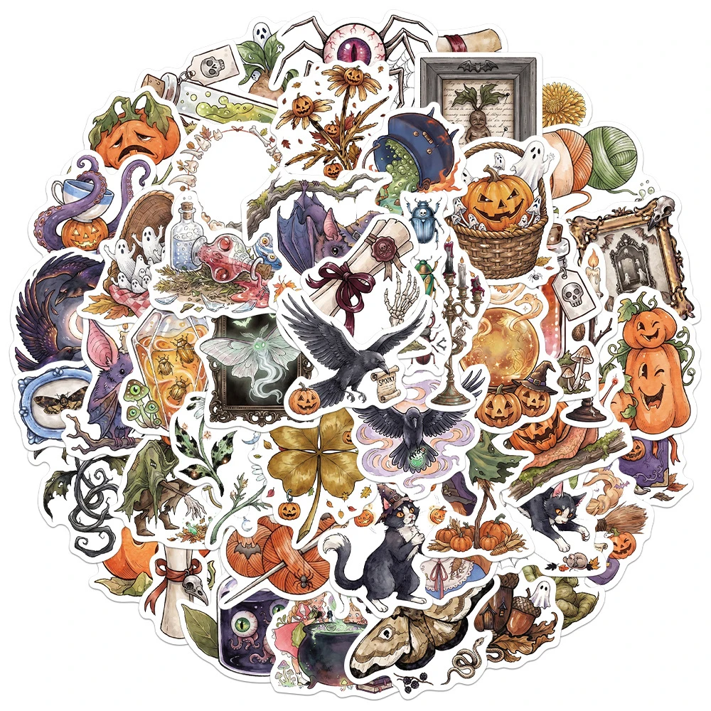 10/30/50pcs Cartoon Halloween Witch Stickers Gothic Pumpkin Head Animal Sticker for Motorcycle Luggage Vintage Graffiti Decals