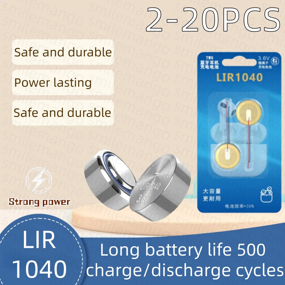 2-20PCS 3.6V 35mAh LIR1040 Steel Shell Button Battery for TWS Bluetooth Headset Battery