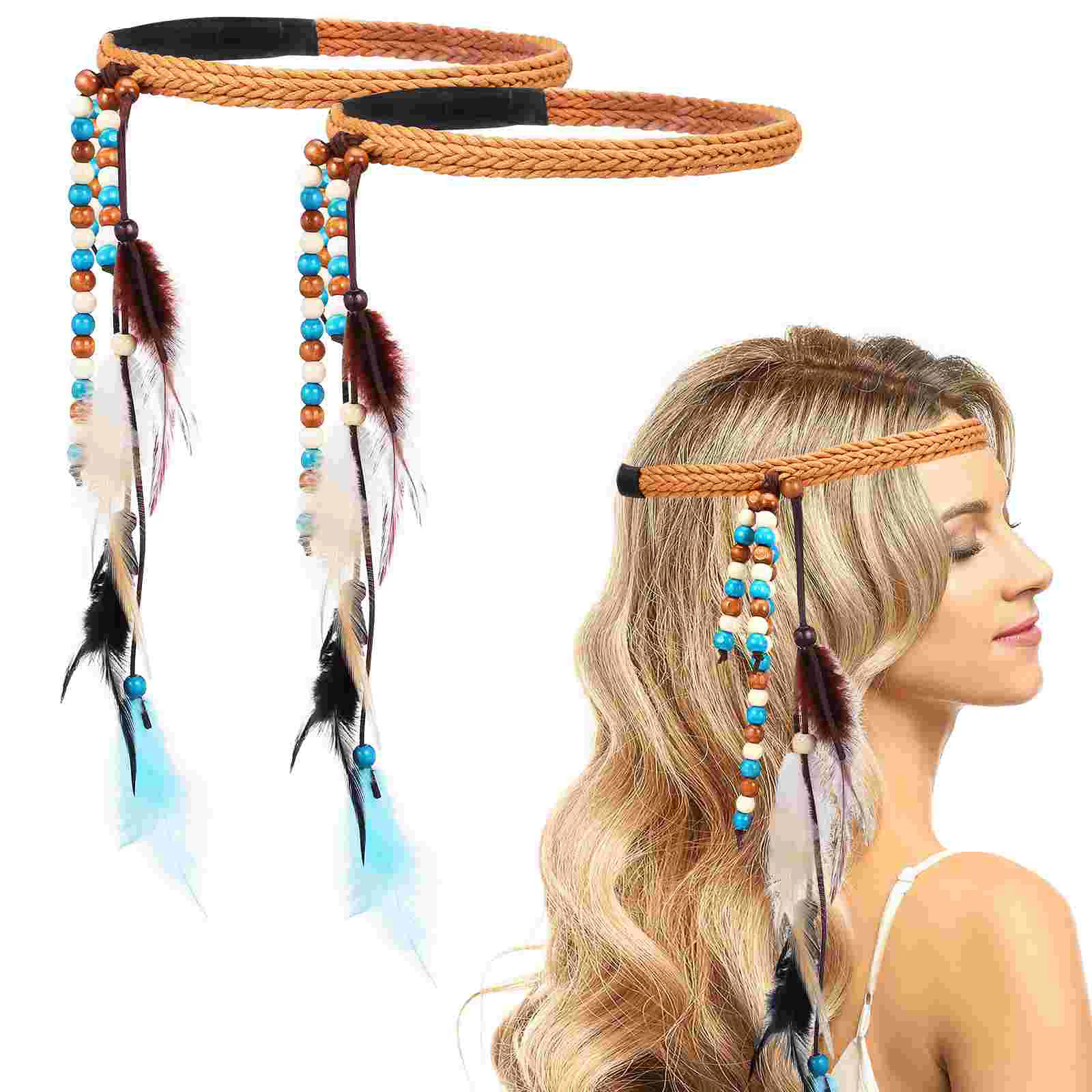 Braided Hair Accessories Feather Headband 2pcs (red Coffee/color Long ) Thin Headbands for Women