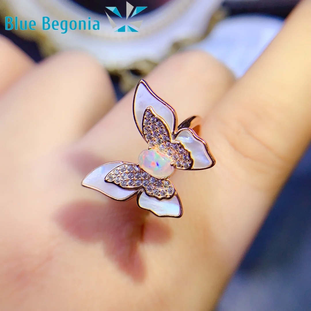 Natural Opal Ring 925 Sterling Silver  Romantic and Cute Jewelry for Women Wedding Engagement Butterfly  Gift 4*6mm Gemstone