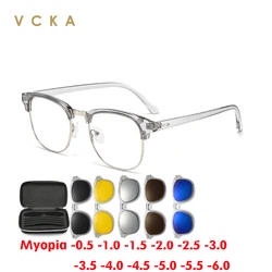 VCKA 6 in 1 occhiali da lettura da uomo occhiali da sole da donna polarizzati clip magnetica ottica prescrizione trasparente montatura grande da +0,5 a +6.0