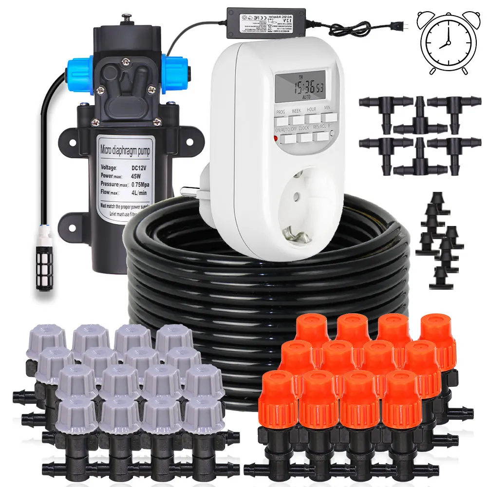 60W Self-Priming Pump Timing Misting Cooling Watering System Adjustable Nozzle Automatic Irrigation Kits for Garden Greenhouse