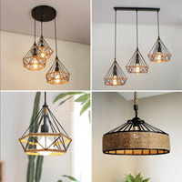 Vintage Hemp Rope Pendant Light Retro Loft Industrial Lighting Hanging Lamp Chandeliers Home Living Room Kitchen Decor Lampshade