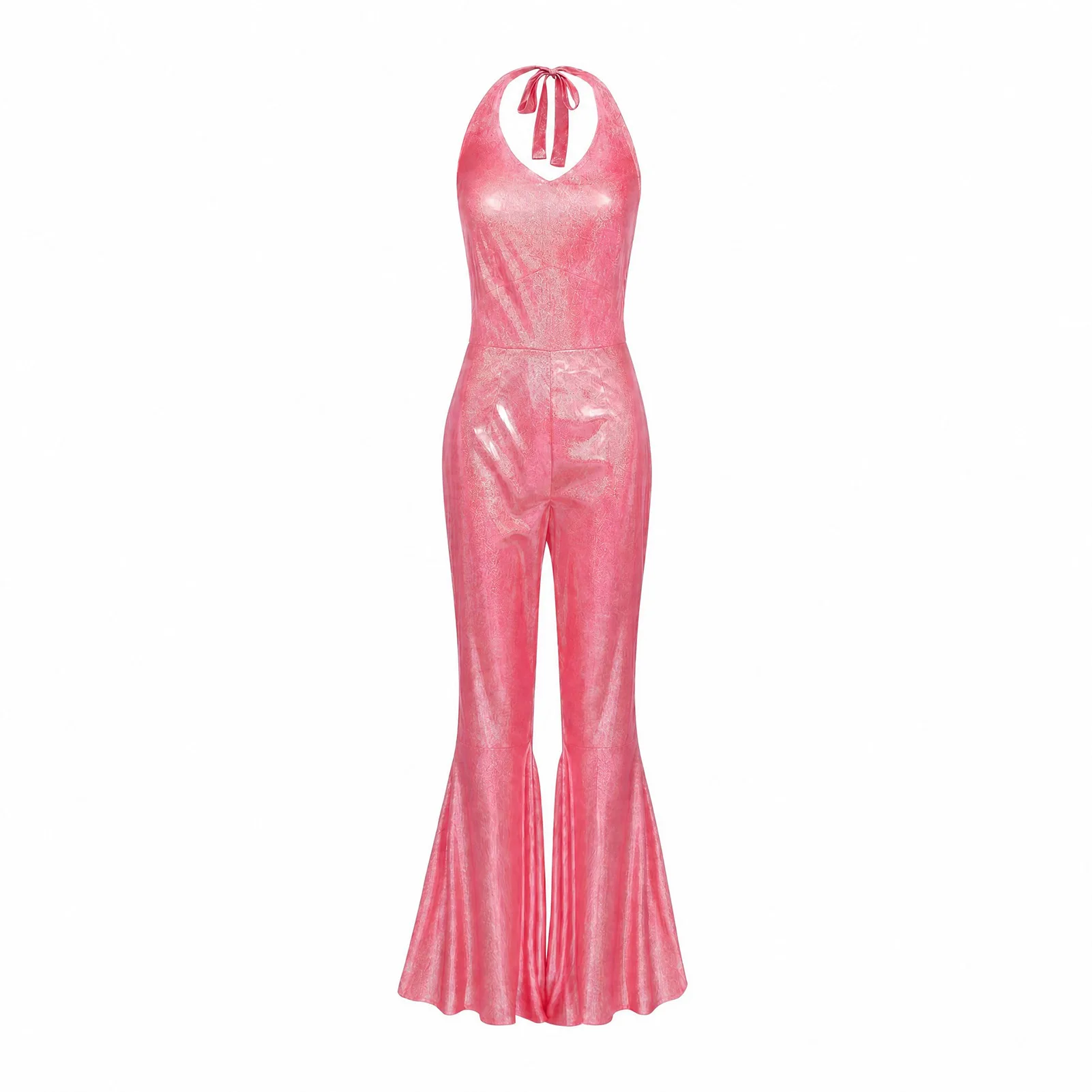 Funkelnder Metallic-Discobodysuit für Damen, ärmellos, mit V-Ausschnitt, rückenfrei, Schlaghose, 70er-Jahre-Nachtclub-Bühnen-Cosplay-Outfit – Detail 9