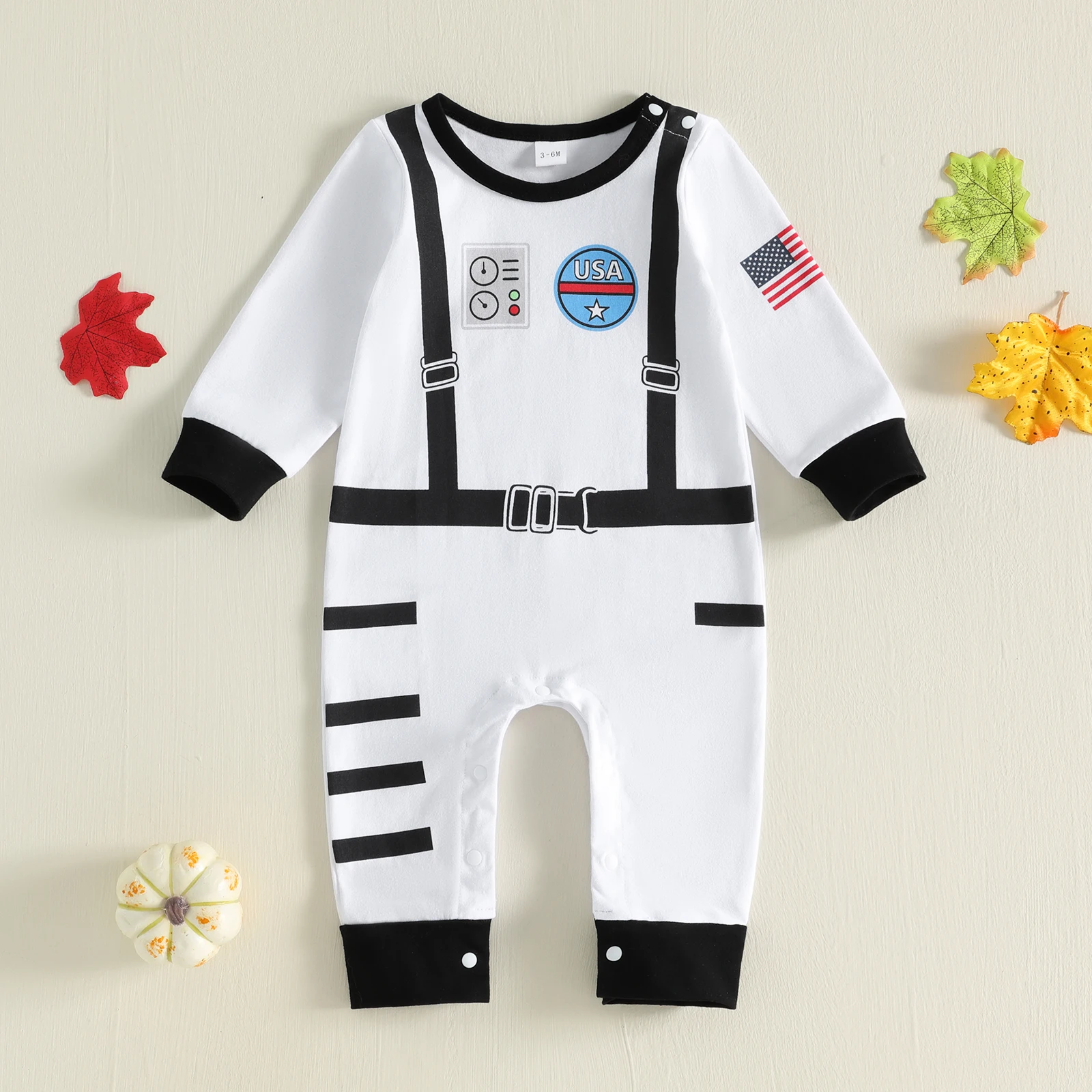 0-24M Baby Boy Astronaut Romper Space Suit Print Long Sleeve Halloween Jumpsuit