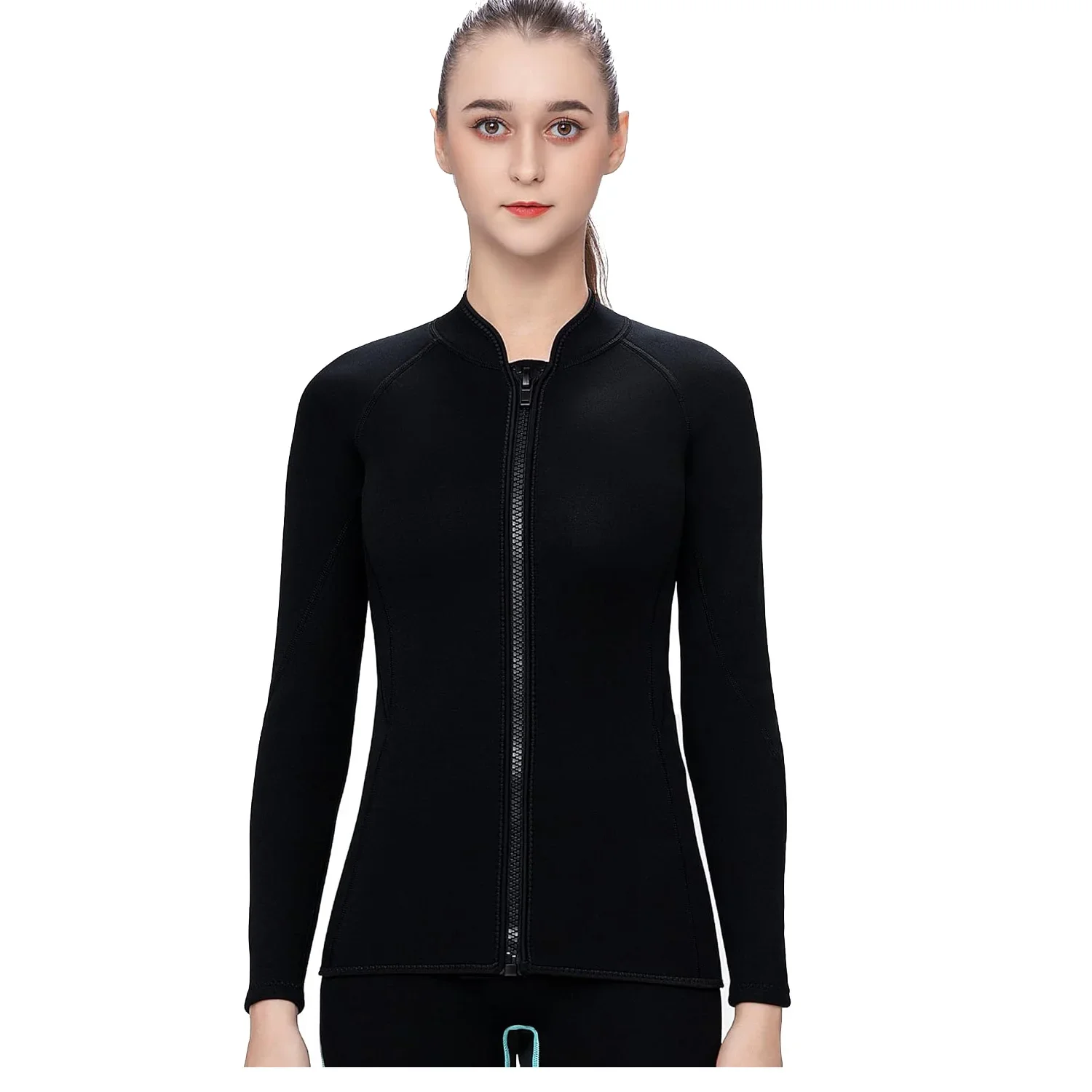 Wetsuit Top for Women 2mm Neoprene Wet Suit Jacket Front Zip Long Sleeve Keep Warm Surfing Paddling Snorkeling Kayaking