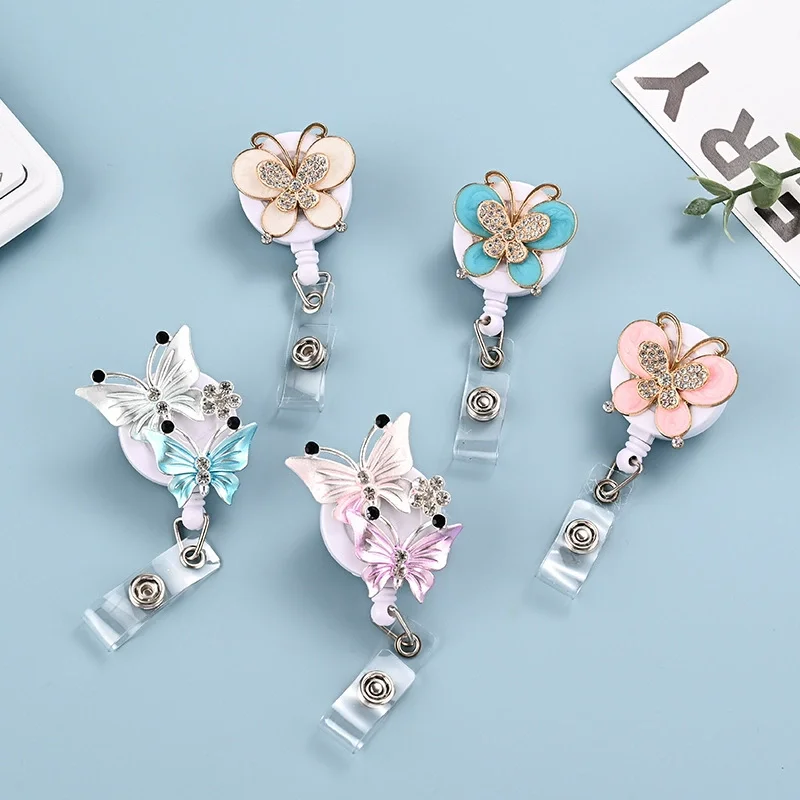 Butterfly Retractable Badge Reel with Alligator Clip, Cute Cartoon Retractable Work Permit Chest Clip for Nurses
